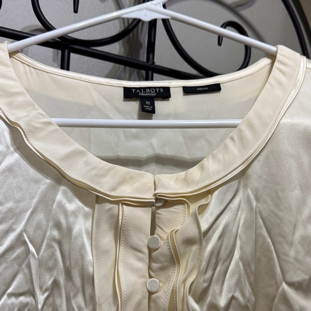 Talbots Cream Sleeveless Ruffle-Front silk - Picture 5 of 9